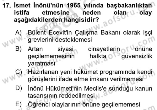 Türkiye´de Demokrasi Ve Parlamento Tarihi Dersi 2024 - 2025 Yılı (Final) Dönem Sonu Sınav Soruları 17. Soru