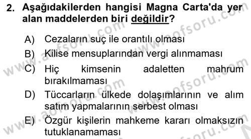 Türkiye´de Demokrasi Ve Parlamento Tarihi Dersi 2024 - 2025 Yılı (Final) Dönem Sonu Sınav Soruları 2. Soru