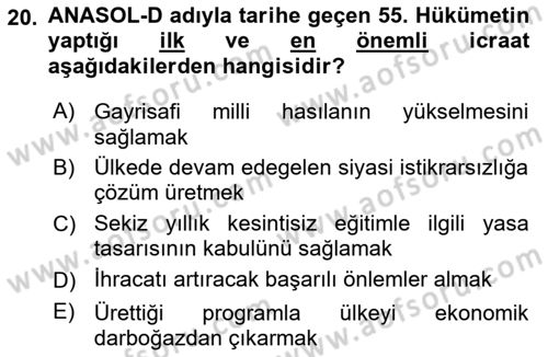 Türkiye´de Demokrasi Ve Parlamento Tarihi Dersi 2024 - 2025 Yılı (Final) Dönem Sonu Sınav Soruları 20. Soru