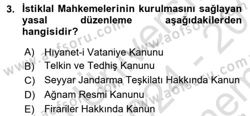 Türkiye´de Demokrasi Ve Parlamento Tarihi Dersi 2024 - 2025 Yılı (Final) Dönem Sonu Sınav Soruları 3. Soru
