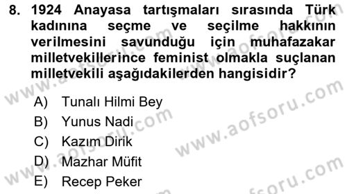Türkiye´de Demokrasi Ve Parlamento Tarihi Dersi 2024 - 2025 Yılı (Final) Dönem Sonu Sınav Soruları 8. Soru