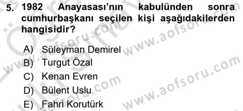 Türkiye´de Demokrasi Ve Parlemento Tarihi Dersi 2021 - 2022 Yılı Yaz Okulu Sınavı 5. Soru