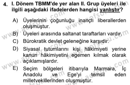 Türkiye´de Demokrasi Ve Parlemento Tarihi Dersi 2023 - 2024 Yılı (Vize) Ara Sınavı 4. Soru