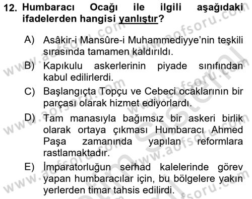 Türk Askeri Teşkilat Tarihi Dersi Ara Sınavı Deneme Sınav Soruları 12. Soru