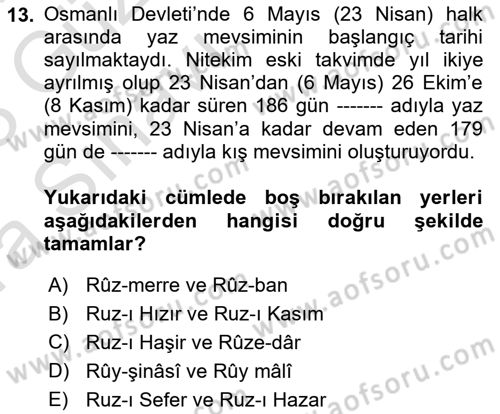 Türk Askeri Teşkilat Tarihi Dersi Ara Sınavı Deneme Sınav Soruları 13. Soru