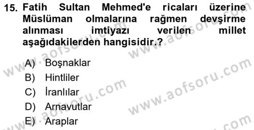 Türk Askeri Teşkilat Tarihi Dersi Ara Sınavı Deneme Sınav Soruları 15. Soru
