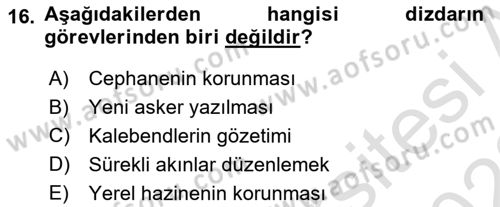Türk Askeri Teşkilat Tarihi Dersi Ara Sınavı Deneme Sınav Soruları 16. Soru