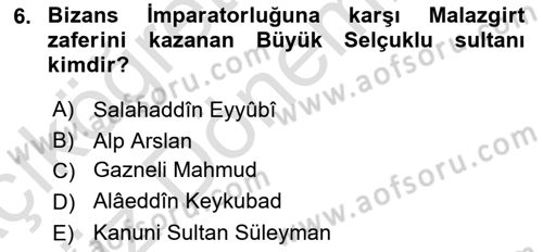 Türk Askeri Teşkilat Tarihi Dersi Ara Sınavı Deneme Sınav Soruları 6. Soru