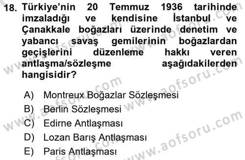 Türk Askeri Teşkilat Tarihi Dersi 2022 - 2023 Yılı (Final) Dönem Sonu Sınav Soruları 18. Soru