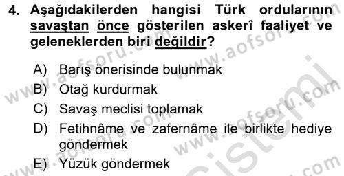Türk Askeri Teşkilat Tarihi Dersi 2022 - 2023 Yılı (Final) Dönem Sonu Sınav Soruları 4. Soru