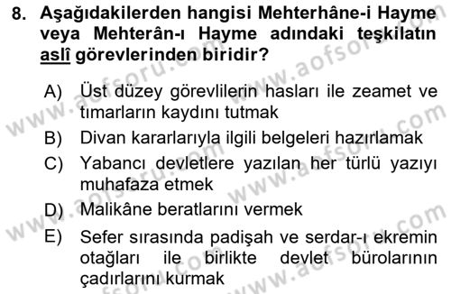 Türk Askeri Teşkilat Tarihi Dersi 2022 - 2023 Yılı (Final) Dönem Sonu Sınav Soruları 8. Soru