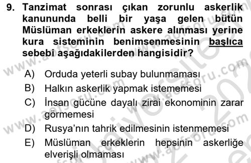 Türk Askeri Teşkilat Tarihi Dersi 2022 - 2023 Yılı (Final) Dönem Sonu Sınav Soruları 9. Soru
