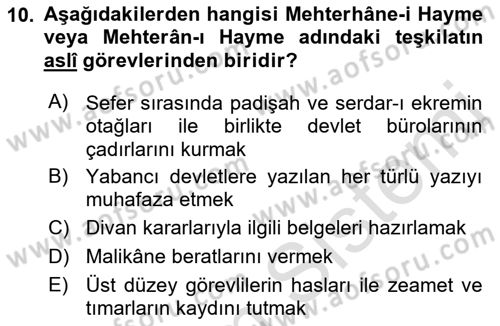 Türk Askeri Teşkilat Tarihi Dersi 2022 - 2023 Yılı Yaz Okulu Sınav Soruları 10. Soru