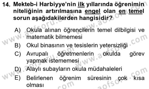Türk Askeri Teşkilat Tarihi Dersi 2022 - 2023 Yılı Yaz Okulu Sınav Soruları 14. Soru