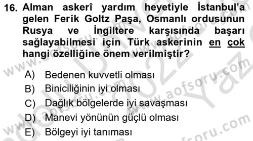 Türk Askeri Teşkilat Tarihi Dersi 2022 - 2023 Yılı Yaz Okulu Sınav Soruları 16. Soru