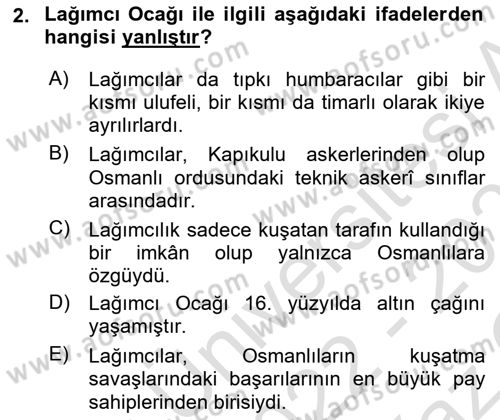Türk Askeri Teşkilat Tarihi Dersi 2022 - 2023 Yılı Yaz Okulu Sınav Soruları 2. Soru