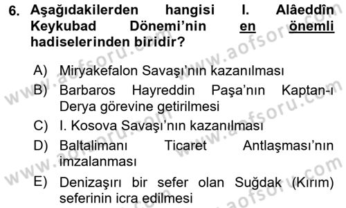 Türk Askeri Teşkilat Tarihi Dersi 2022 - 2023 Yılı Yaz Okulu Sınav Soruları 6. Soru