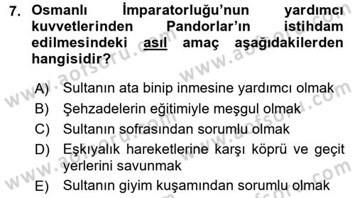Türk Askeri Teşkilat Tarihi Dersi 2022 - 2023 Yılı Yaz Okulu Sınav Soruları 7. Soru