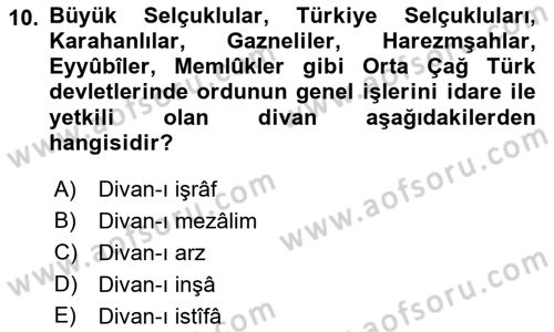 Türk Askeri Teşkilat Tarihi Dersi Ara Sınavı Deneme Sınav Soruları 10. Soru