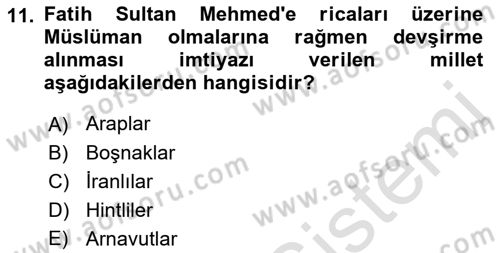Türk Askeri Teşkilat Tarihi Dersi Ara Sınavı Deneme Sınav Soruları 11. Soru