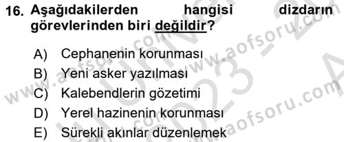 Türk Askeri Teşkilat Tarihi Dersi Ara Sınavı Deneme Sınav Soruları 16. Soru