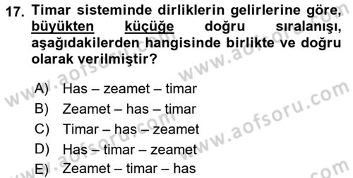 Türk Askeri Teşkilat Tarihi Dersi Ara Sınavı Deneme Sınav Soruları 17. Soru