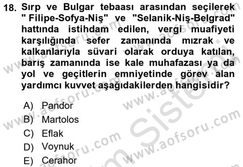 Türk Askeri Teşkilat Tarihi Dersi Ara Sınavı Deneme Sınav Soruları 18. Soru