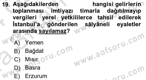 Türk Askeri Teşkilat Tarihi Dersi Ara Sınavı Deneme Sınav Soruları 19. Soru