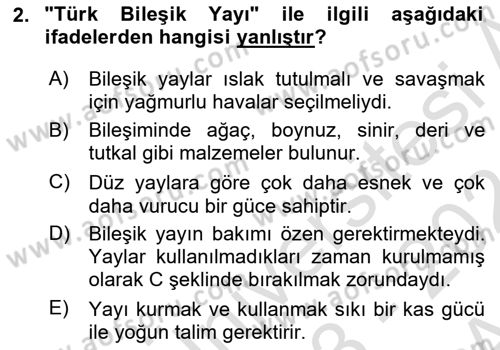 Türk Askeri Teşkilat Tarihi Dersi Ara Sınavı Deneme Sınav Soruları 2. Soru