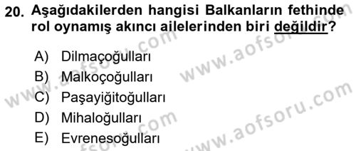 Türk Askeri Teşkilat Tarihi Dersi 2023 - 2024 Yılı (Vize) Ara Sınavı 20. Soru