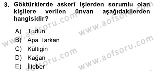 Türk Askeri Teşkilat Tarihi Dersi Ara Sınavı Deneme Sınav Soruları 3. Soru