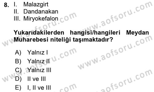 Türk Askeri Teşkilat Tarihi Dersi Ara Sınavı Deneme Sınav Soruları 8. Soru