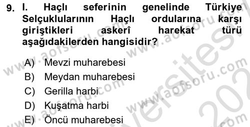 Türk Askeri Teşkilat Tarihi Dersi Ara Sınavı Deneme Sınav Soruları 9. Soru
