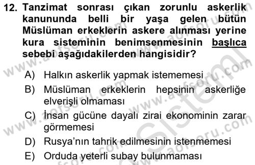 Türk Askeri Teşkilat Tarihi Dersi 2023 - 2024 Yılı (Final) Dönem Sonu Sınav Soruları 12. Soru