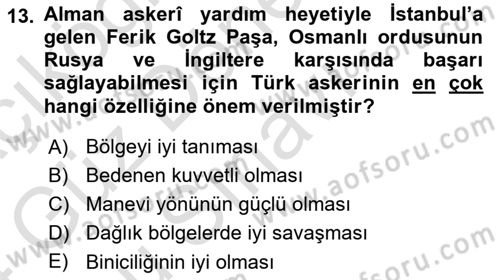Türk Askeri Teşkilat Tarihi Dersi 2023 - 2024 Yılı (Final) Dönem Sonu Sınav Soruları 13. Soru