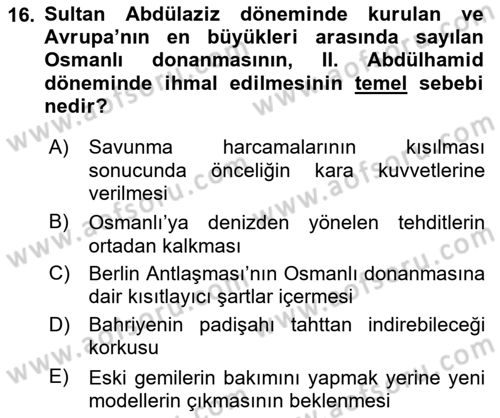Türk Askeri Teşkilat Tarihi Dersi 2023 - 2024 Yılı (Final) Dönem Sonu Sınav Soruları 16. Soru