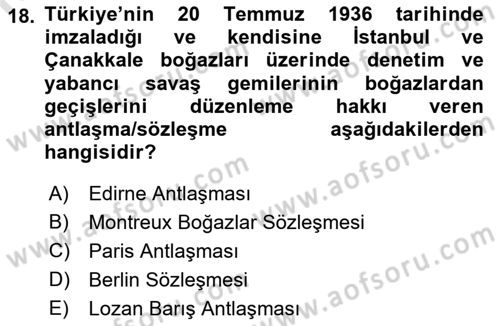 Türk Askeri Teşkilat Tarihi Dersi 2023 - 2024 Yılı (Final) Dönem Sonu Sınavı 18. Soru