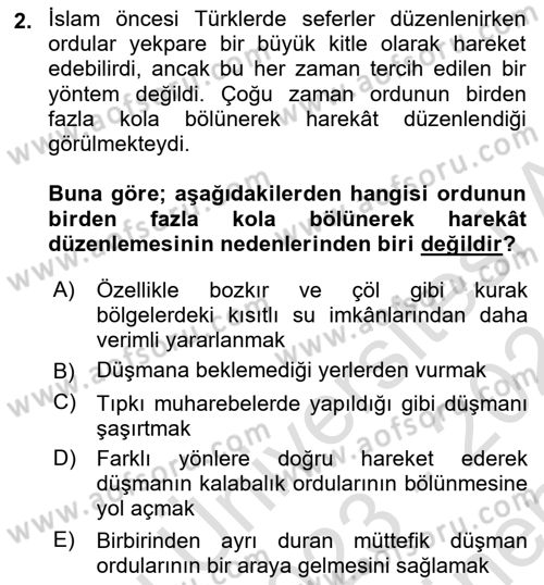 Türk Askeri Teşkilat Tarihi Dersi 2023 - 2024 Yılı (Final) Dönem Sonu Sınav Soruları 2. Soru