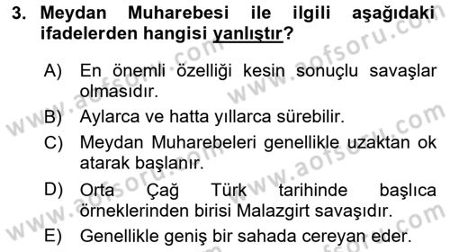 Türk Askeri Teşkilat Tarihi Dersi 2023 - 2024 Yılı (Final) Dönem Sonu Sınav Soruları 3. Soru
