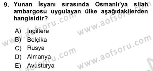 Türk Askeri Teşkilat Tarihi Dersi 2023 - 2024 Yılı (Final) Dönem Sonu Sınav Soruları 9. Soru