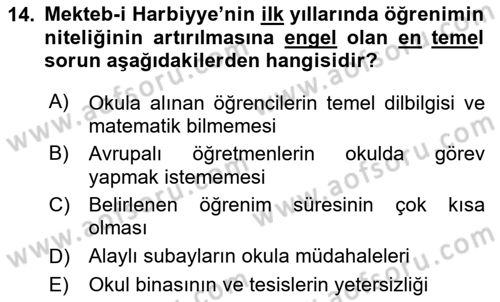 Türk Askeri Teşkilat Tarihi Dersi 2023 - 2024 Yılı Yaz Okulu Sınav Soruları 14. Soru