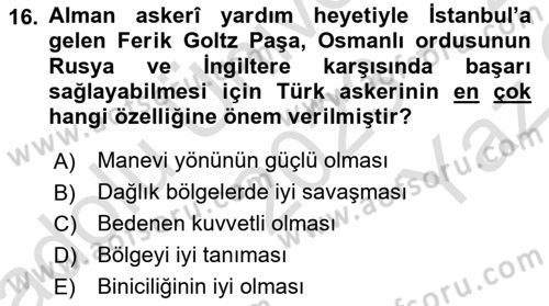 Türk Askeri Teşkilat Tarihi Dersi 2023 - 2024 Yılı Yaz Okulu Sınav Soruları 16. Soru