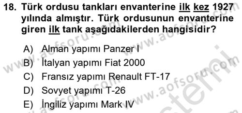 Türk Askeri Teşkilat Tarihi Dersi 2023 - 2024 Yılı Yaz Okulu Sınav Soruları 18. Soru