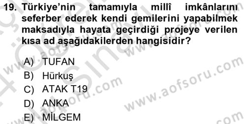 Türk Askeri Teşkilat Tarihi Dersi 2023 - 2024 Yılı Yaz Okulu Sınav Soruları 19. Soru