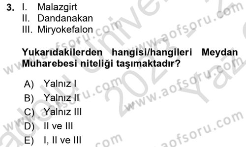 Türk Askeri Teşkilat Tarihi Dersi 2023 - 2024 Yılı Yaz Okulu Sınav Soruları 3. Soru