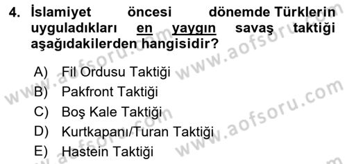 Türk Askeri Teşkilat Tarihi Dersi 2023 - 2024 Yılı Yaz Okulu Sınav Soruları 4. Soru