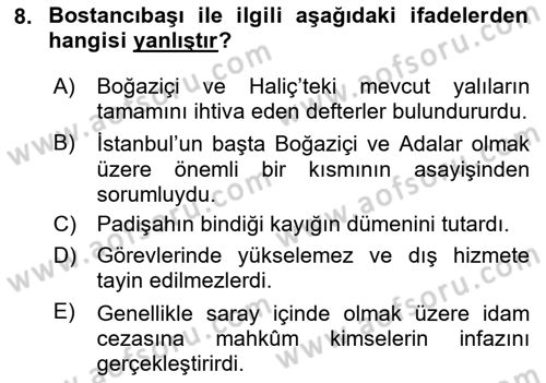 Türk Askeri Teşkilat Tarihi Dersi 2023 - 2024 Yılı Yaz Okulu Sınav Soruları 8. Soru