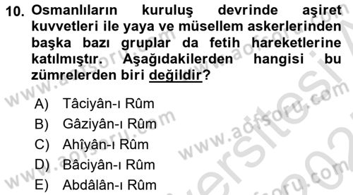 Türk Askeri Teşkilat Tarihi Dersi 2024 - 2025 Yılı (Vize) Ara Sınav Soruları 10. Soru
