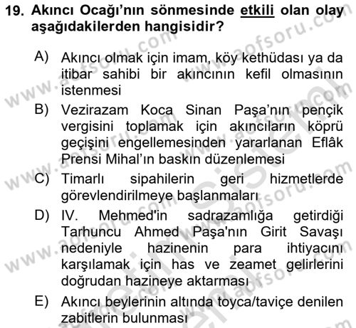 Türk Askeri Teşkilat Tarihi Dersi 2024 - 2025 Yılı (Vize) Ara Sınav Soruları 19. Soru