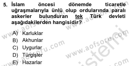 Türk Askeri Teşkilat Tarihi Dersi 2024 - 2025 Yılı (Vize) Ara Sınav Soruları 5. Soru